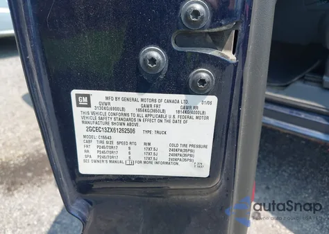 2006 Chevrolet Silverado 1500 Lt3 из США, поврежденный, VIN 2GCEC13ZX61262506